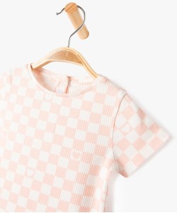 Tee-shirt bébé fille à manches courtes en maille côtelée à carreaux